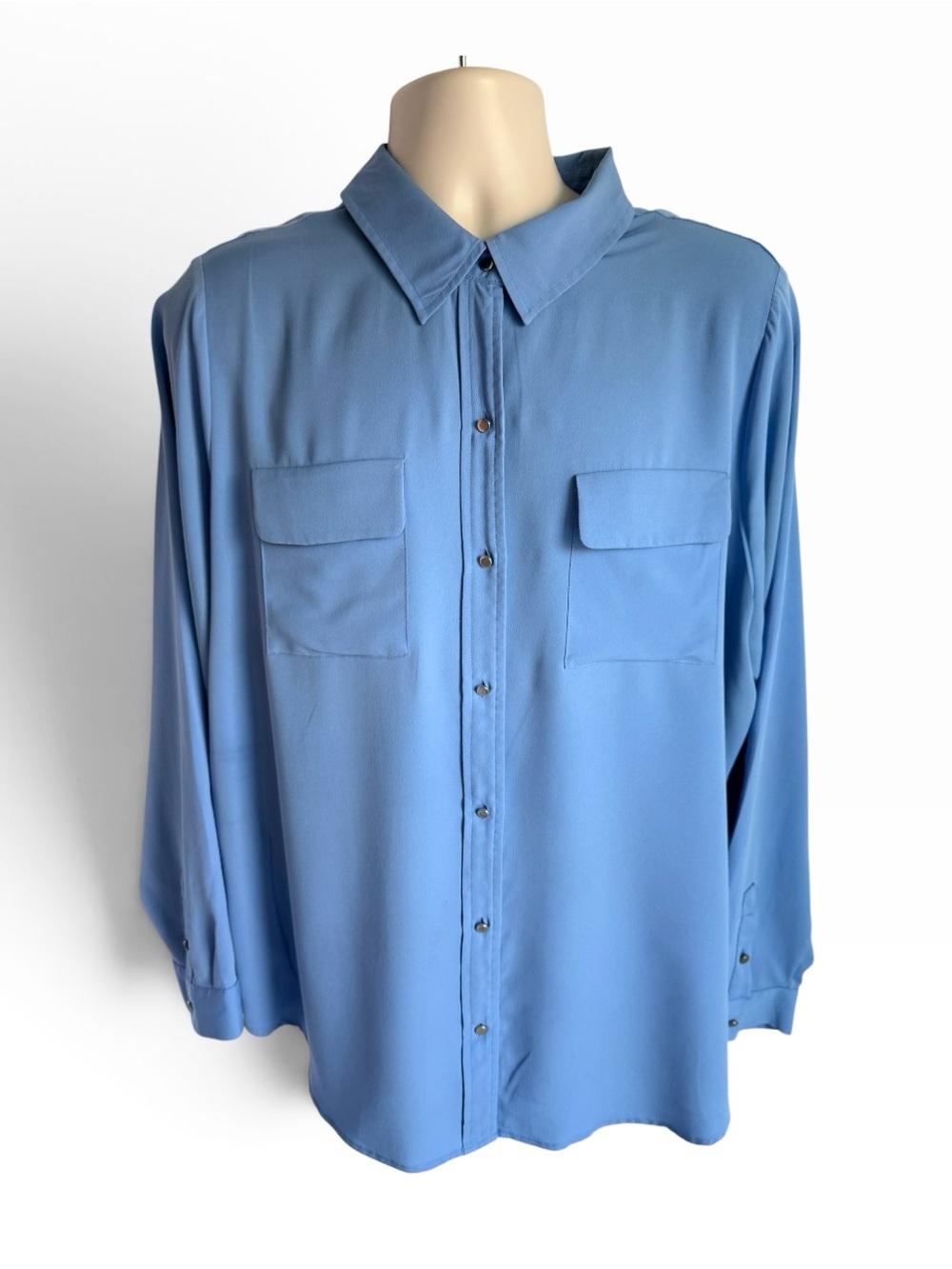 Liz Claiborne 2X Sky Blue Silver Button-Down Shirt
